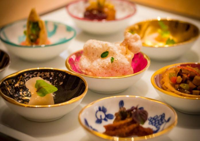 small bowls with various foods